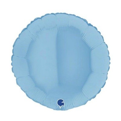 Balão redondo azul claro de material metalizado com textura vincada