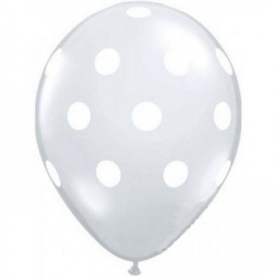 Balão de látex branco com bolinhas brancas translúcidas