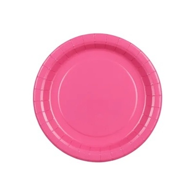 Prato de papel descartável rosa com bordas vincadas