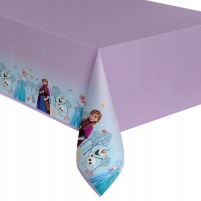Toalha de mesa plástica lilás com personagens Frozen na borda