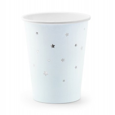 Copo descartável branco com estrelas prateadas