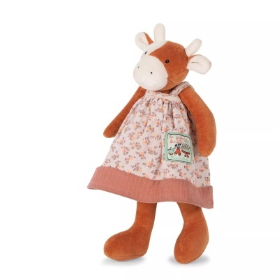 Peluche de vaca vestido com vestido floral e patch colorido