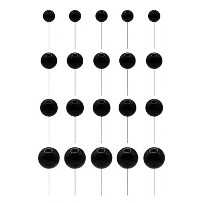 Conjunto de 20 suportes de bolbos pretos redondos com haste verde em fundo branco