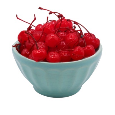 Tigela azul com cerejas vermelhas brilhantes