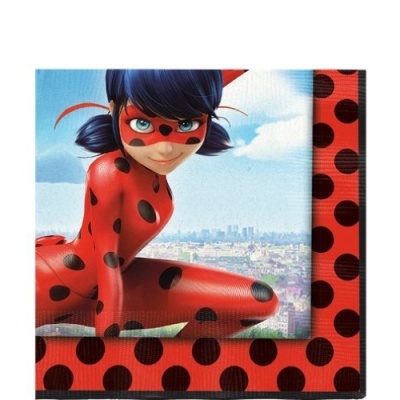 Guardanapo com personagem Ladybug em fato vermelho com pontos pretos