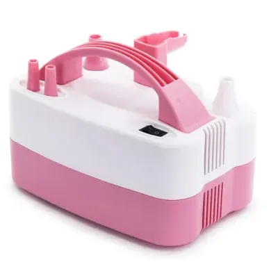 Bomba elétrica de ar portátil branca e rosa com alça