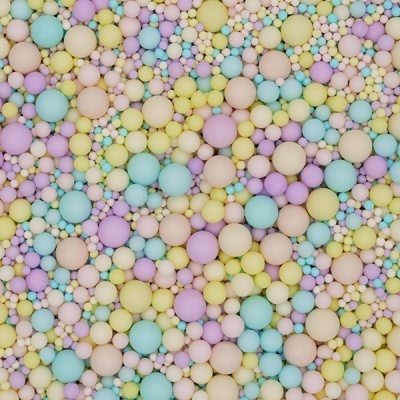 Esferas coloridas em tons pastel distribuídas uniformemente com textura lisa.