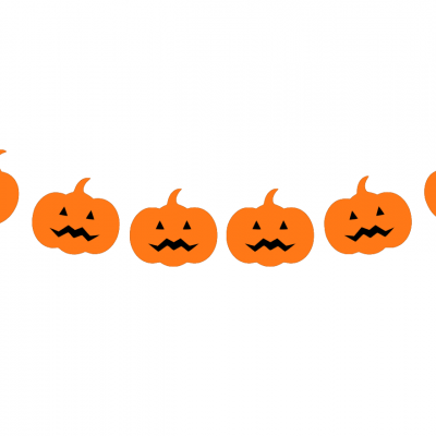 Decoração de abóboras amarelas para Halloween penduradas numa corda.