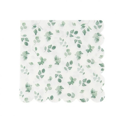 Guardanapo de papel branco com padrão de folhas verdes