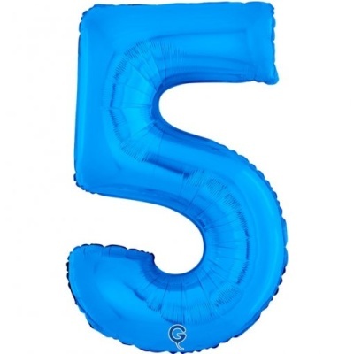 Balão azul metálico com forma do número 5