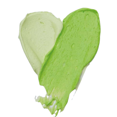 Texturas cremosas verde claro e verde vibrante em forma de coração sobre fundo branco