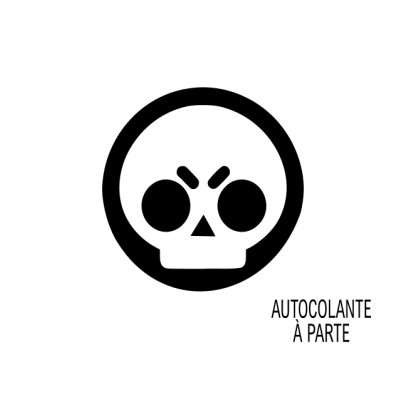 Ilustração de caveira preta com texto AUTOCOLANTE À PARTE