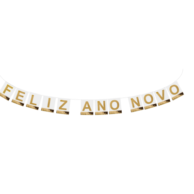 Faixa de decoração com letras douradas 'FELIZ ANO NOVO'