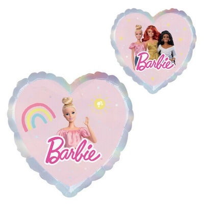 Balões de coração com imagens de bonecas Barbie e texto Barbie