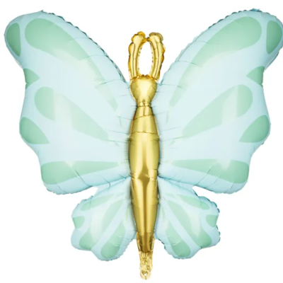 Balão em formato de borboleta verde e dourado