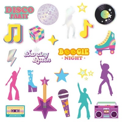 adesivos digitais coloridos com tema disco e dança