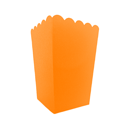 Recipiente de pipocas de papel laranja com bordas onduladas