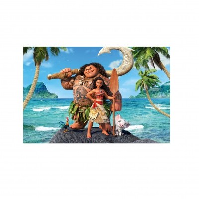 Personagens animados polinésios com cenário de praia e palmeiras