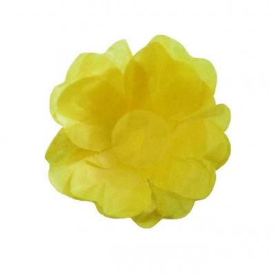 Flor decorativa amarela de tecido com pétalas sobrepostas