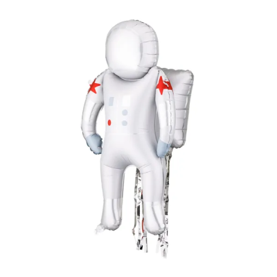 Balão metálico em formato de astronauta branco com estrelas vermelhas