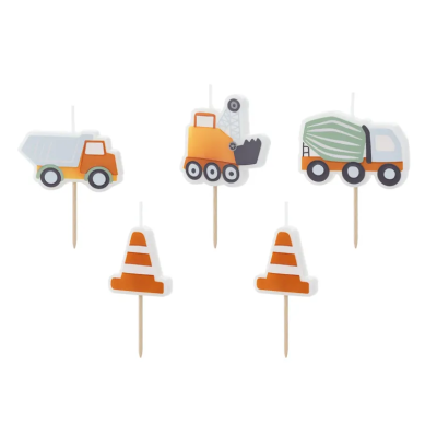 Toppers para bolos com veículos de construção e cones de trânsito de cartão colorido