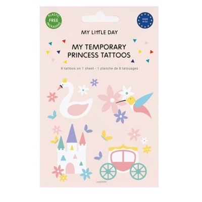 Pacote de tatuagens temporárias para crianças com desenhos de princesa em cores pastel