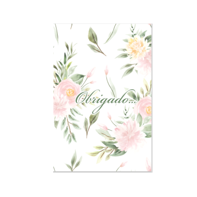 Cartão floral com a palavra Obrigado... no centro