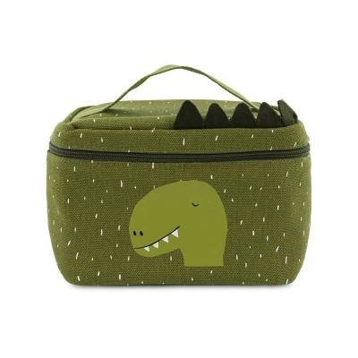 Necessaire verde com desenho de dinossauro e fecho de correr preto
