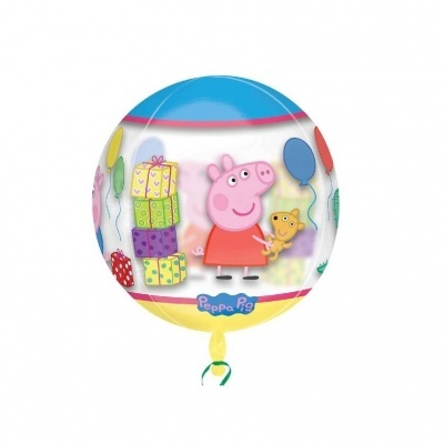 Balão redondo decorado com tema Peppa Pig em várias cores