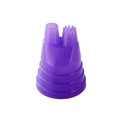 Bico de confeitar roxo com dois orifícios de diferentes formatos