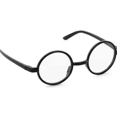 Óculos de armação redonda preta com lentes transparentes