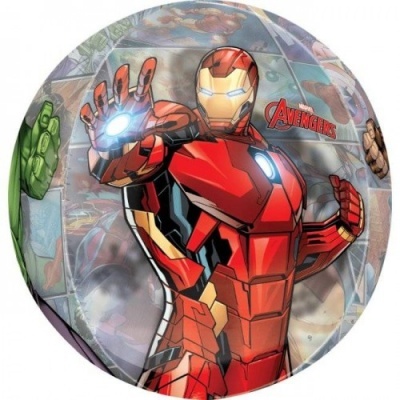 Bola com imagem do Homem de Ferro e texto 'AVENGERS'