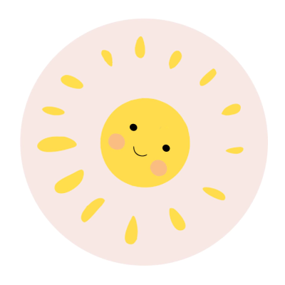 Ilustração de um sol sorridente com raios amarelos e bochechas rosadas