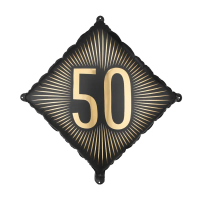 Balão quadrado preto com número 50 dourado