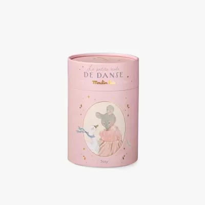 Embalagem rosa com ilustração de rato e cisne e texto La petite école DE DANSE Moulin Roty