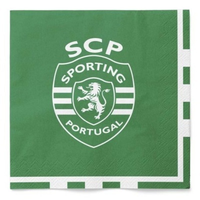 Guardanapo verde SCP Sporting Portugal com emblema branco e bordas brancas