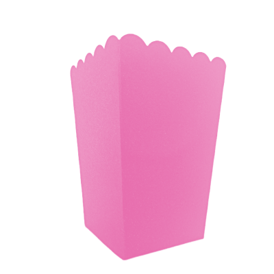 Recipiente rosa para pipocas com bordas onduladas