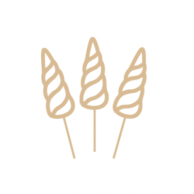 Desenho de três pirulitos em forma de chifres de unicórnio castanhos