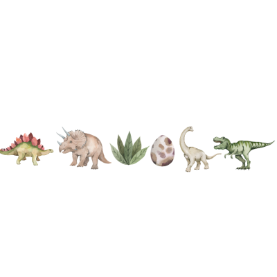 Guirlanda decorativa com dinossauros e folhas verdes