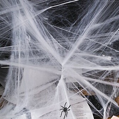 Rede de aranha decorativa branca com aranha preta sobre papel