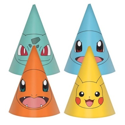 Chapéus de festa de papel com desenhos de personagens Pokémon coloridos