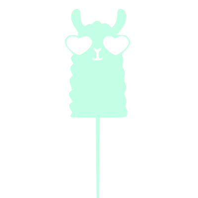 Objeto decorativo verde água em forma de lhama com óculos em formato de coração