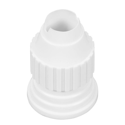 Conector plástico branco com base circular e ranhuras para aperto