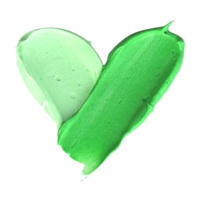 Duas pinceladas em verde claro e verde escuro formando um coração