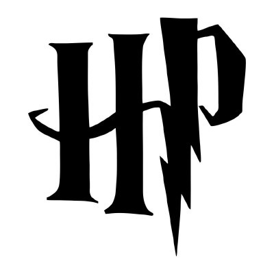Logotipo estilizado preto com letras HP e raio