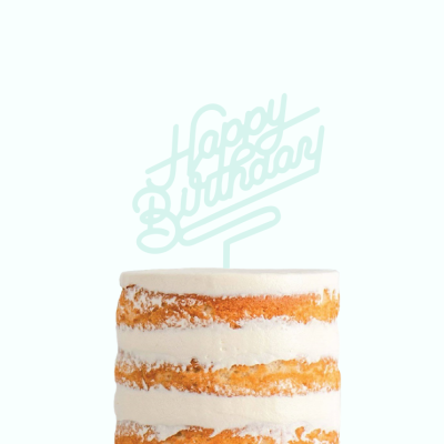 bolo de aniversário com topper azul claro 'Happy Birthday'