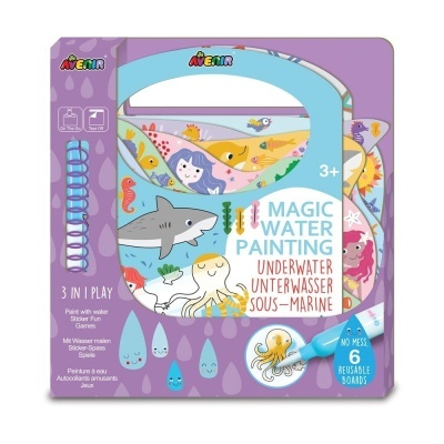 Kit de pintura mágica com água para crianças com tema submarino em embalagem roxa