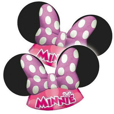 Tiaras de orelhas da Minnie com laço roxo às bolinhas brancas e etiqueta rosa MINNIE