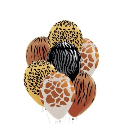 Balões coloridos com padrões animais sobre fundo branco