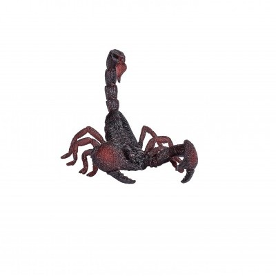 Figura de escorpião decorativa em plástico preto e vermelho